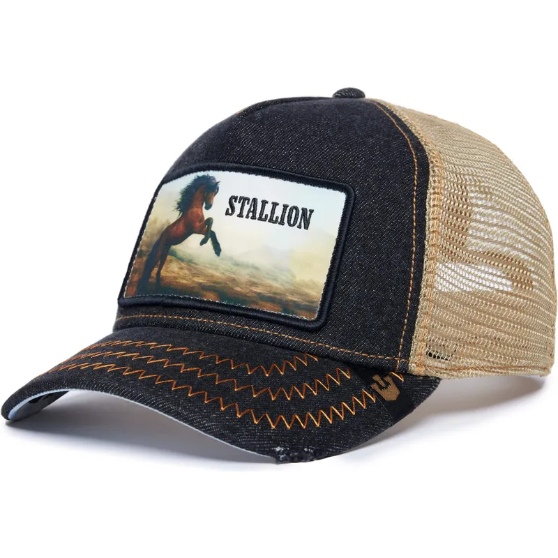 trucker-kasket-sort-og-beige-hest-stallion-model-no-5741110n-rodeo-the-farm-fra-goorin-bros