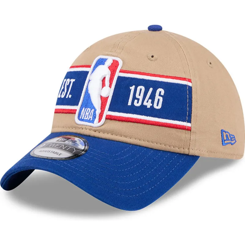 brun-og-bla-justerbar-kurvet-kasket-9twenty-draft-2024-fra-nba-fra-new-era