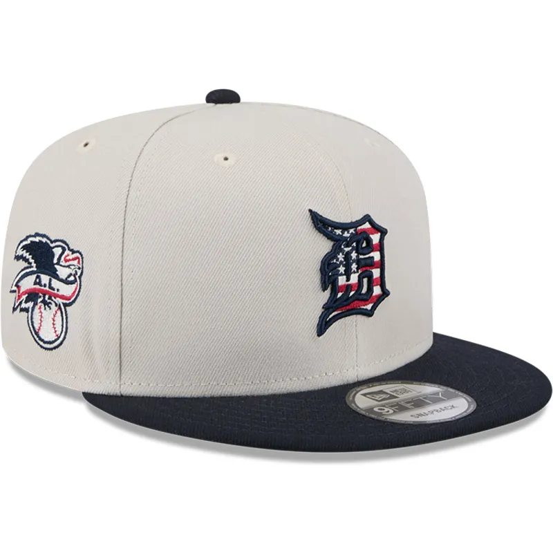 flad-beige-og-marinebla-snapback-kasket-9fifty-4th-of-july-fra-detroit-tigers-mlb-fra-new-era