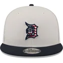 flad-beige-og-marinebla-snapback-kasket-9fifty-4th-of-july-fra-detroit-tigers-mlb-fra-new-era