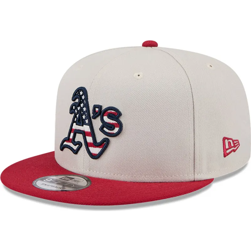 flad-beige-og-rod-snapback-kasket-9fifty-4th-of-july-fra-oakland-athletics-mlb-fra-new-era