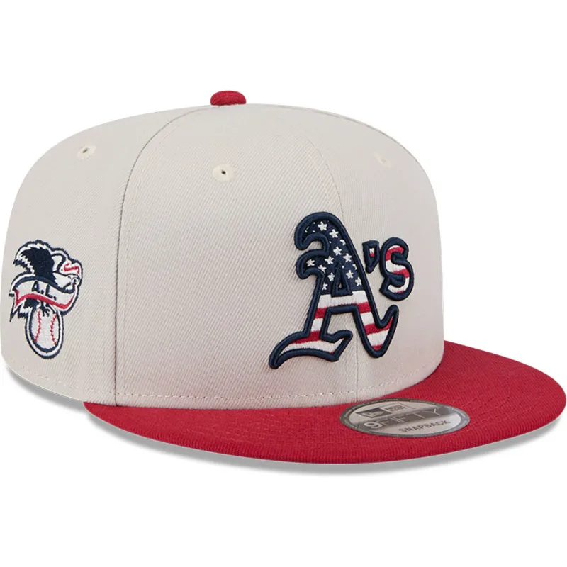 flad-beige-og-rod-snapback-kasket-9fifty-4th-of-july-fra-oakland-athletics-mlb-fra-new-era