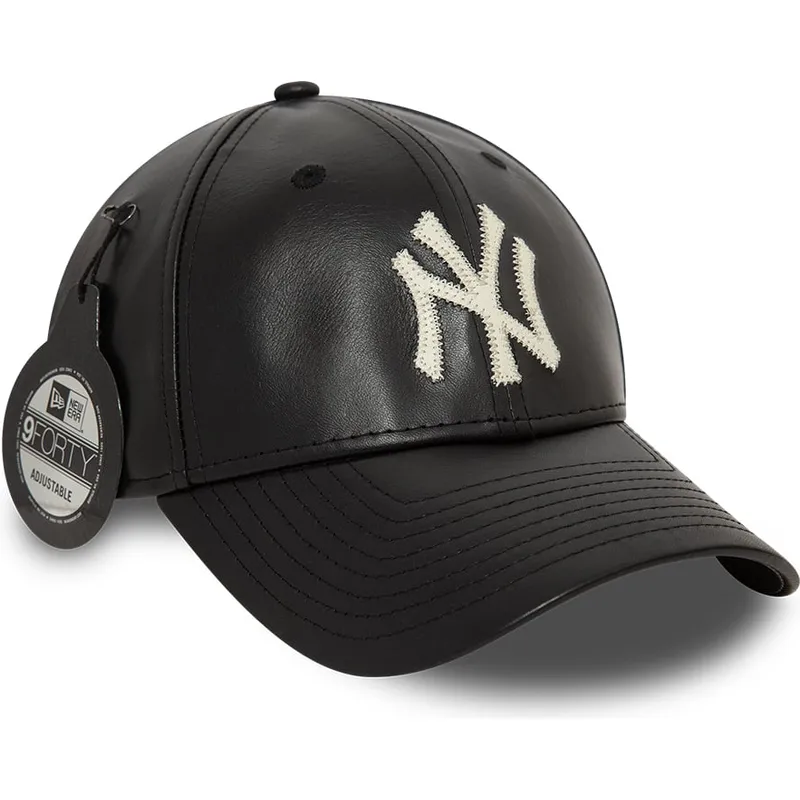 sort-justerbar-curved-kasket-9forty-leather-fra-new-york-yankees-mlb-fra-new-era