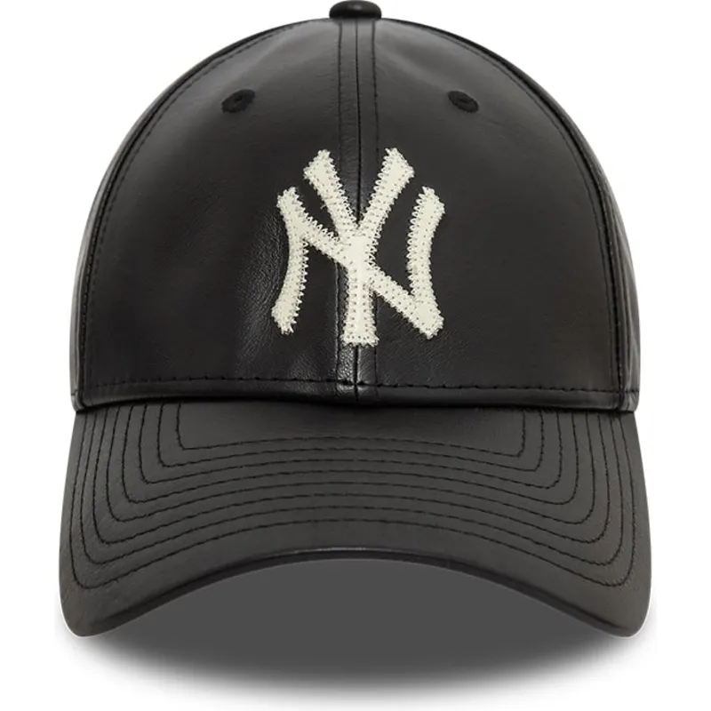 sort-justerbar-curved-kasket-9forty-leather-fra-new-york-yankees-mlb-fra-new-era