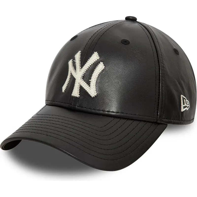 sort-justerbar-curved-kasket-9forty-leather-fra-new-york-yankees-mlb-fra-new-era