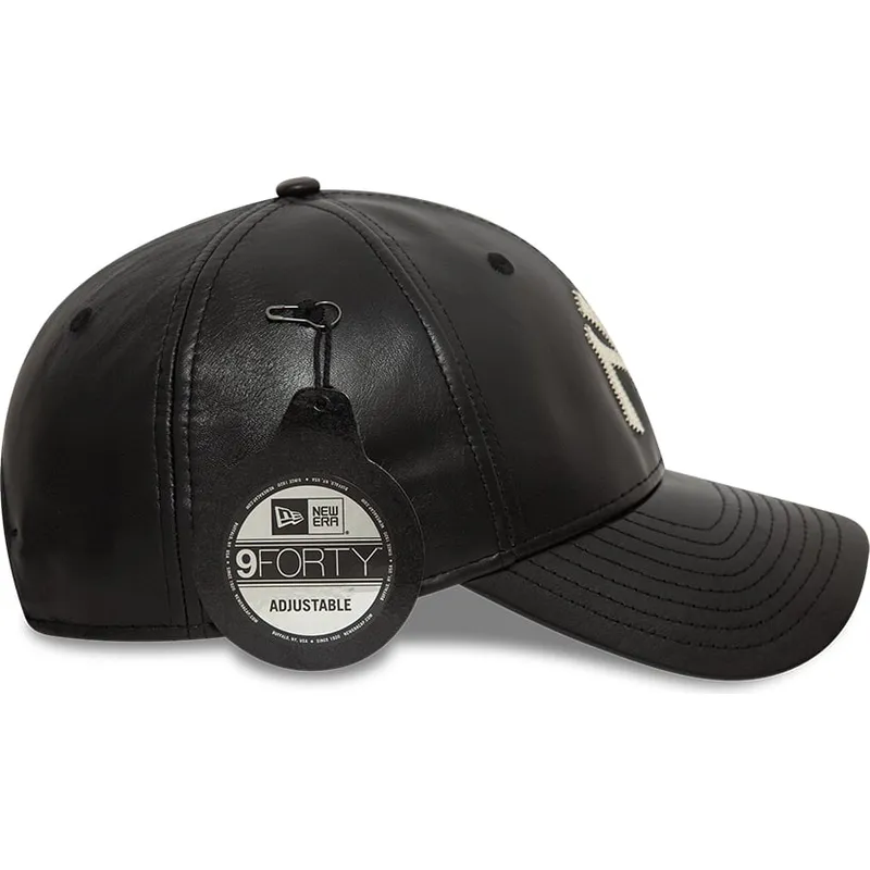 sort-justerbar-curved-kasket-9forty-leather-fra-new-york-yankees-mlb-fra-new-era