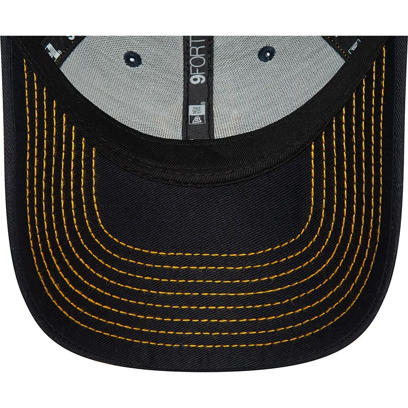 justerbar-marinebla-buet-kasket-med-orange-logo-til-dreng-9forty-stitch-fra-new-york-yankees-mlb-fra-new-era