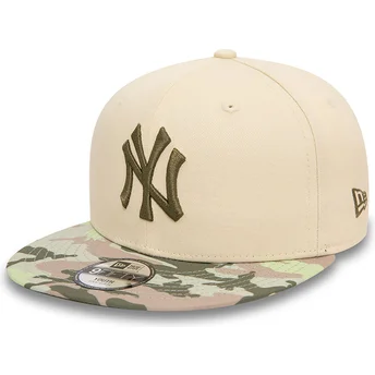 New Era flad skygge ungdom grøn logo 9FIFTY kontrast New York Yankees MLB beige snapback kasket