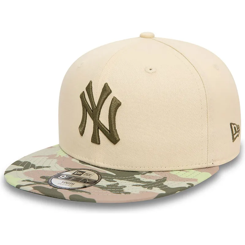 new-era-new-york-yankees-mlb-9fifty-contrast-beige-snapback-kasket-med-gront-logo-til-drenge
