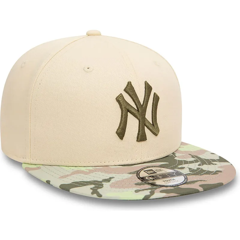 new-era-new-york-yankees-mlb-9fifty-contrast-beige-snapback-kasket-med-gront-logo-til-drenge