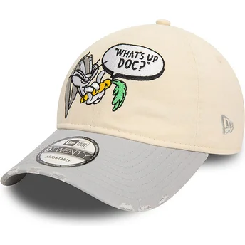 New Era Kurvet Brem 9TWENTY Vasket Looney Tunes Bugs Bunny Beige og Grå Justerbar Kasket