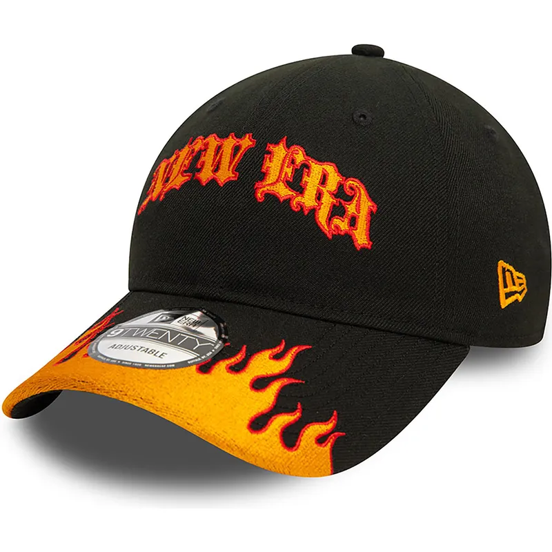 sort-og-orange-justerbar-kurvet-kasket-9twenty-race-flame-fra-new-era