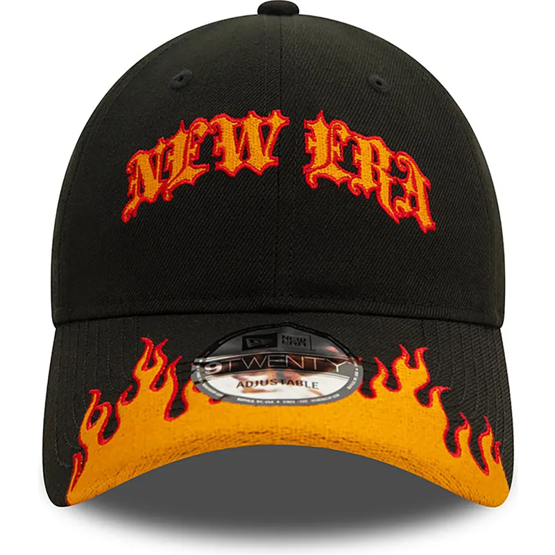 sort-og-orange-justerbar-kurvet-kasket-9twenty-race-flame-fra-new-era