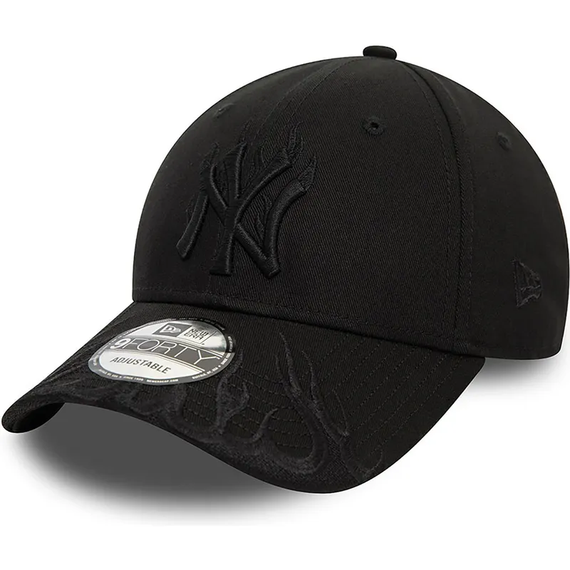 sort-justerbar-curved-kasket-med-sort-logo-9forty-flame-fra-new-york-yankees-mlb-fra-new-era