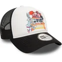 hvid-og-sort-trucker-kasket-bugs-bunny-and-his-friends-a-frame-fra-looney-tunes-fra-new-era