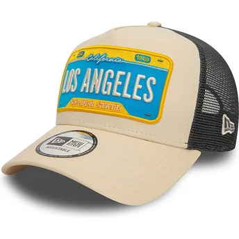 New Era A Frame Nummerplade Byer og Strande Los Angeles Beige og Sort Trucker Hat