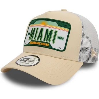 New Era A Frame nummerplade Byer og Strande Miami Beige og Hvid Trucker Hat