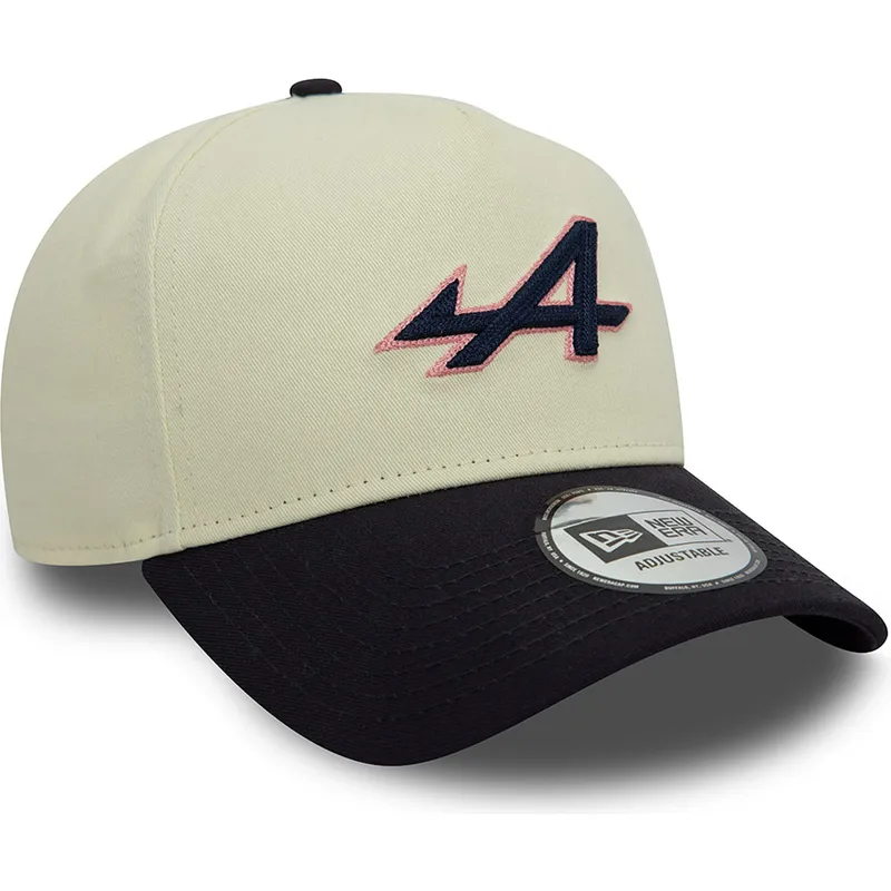 hvid-og-marinebla-buet-kasket-snapback-e-frame-chain-stitch-fra-alpine-f1-team-formula-1-fra-new-era