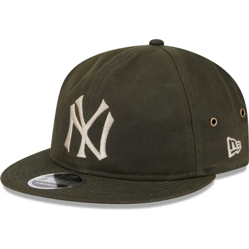 gron-justerbar-flad-kasket-9fifty-waxed-canvas-fra-new-york-yankees-mlb-fra-new-era