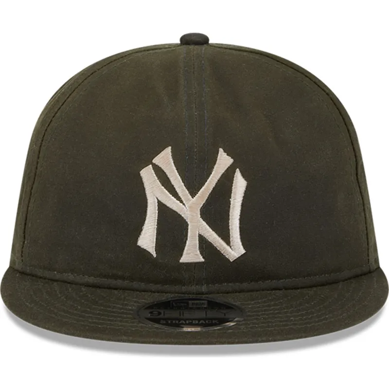 gron-justerbar-flad-kasket-9fifty-waxed-canvas-fra-new-york-yankees-mlb-fra-new-era