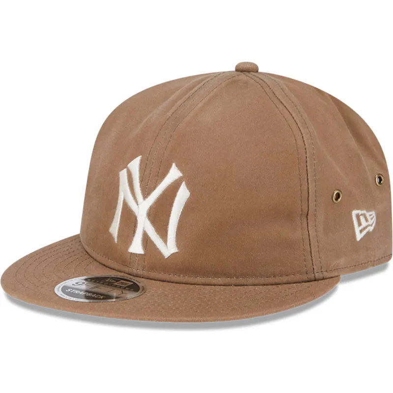brun-justerbar-flad-kasket-9fifty-waxed-canvas-fra-new-york-yankees-mlb-fra-new-era