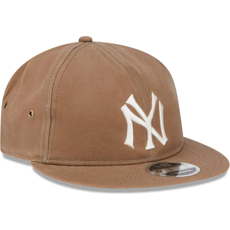 brun-justerbar-flad-kasket-9fifty-waxed-canvas-fra-new-york-yankees-mlb-fra-new-era