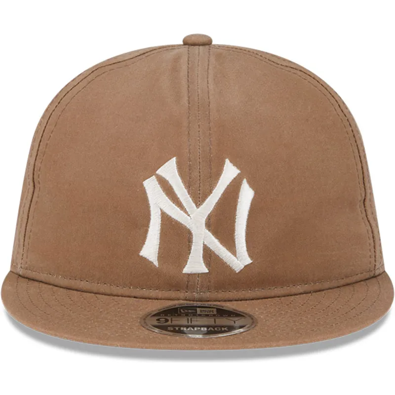 brun-justerbar-flad-kasket-9fifty-waxed-canvas-fra-new-york-yankees-mlb-fra-new-era