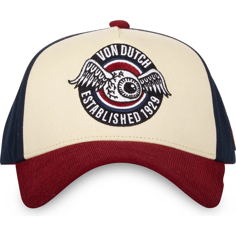 buet-kasket-beige-bla-og-rod-snapback-vint02-fra-von-dutch