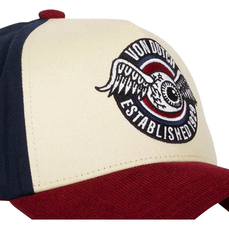 buet-kasket-beige-bla-og-rod-snapback-vint02-fra-von-dutch
