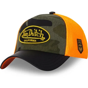 Von Dutch Bukket Kant VINT08 Camouflage og Orange Snapback Kasket