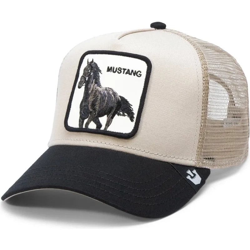 beige-og-sort-trucker-kasket-hest-the-mustang-the-farm-fra-goorin-bros