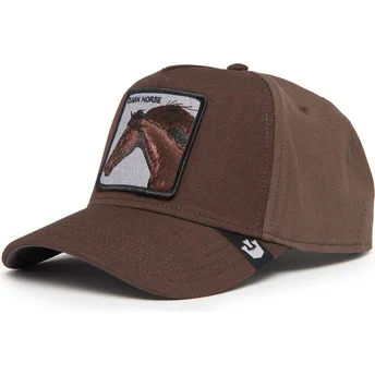 Brun snapback krumkant hat med mørk hest mark 100 All Season uld fra Goorin Bros The Farm.