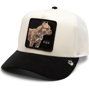 Goorin Bros. Flex The Suede Pitbull The Farm beige og sort trucker kasket med pitbull hund.