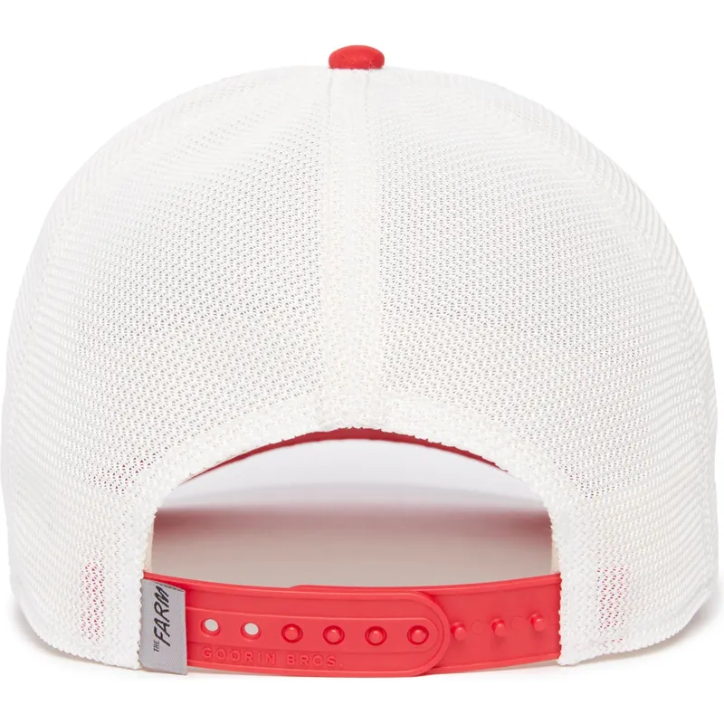 trucker-kasket-hvid-og-rod-hund-dobermann-beware-the-suede-doberman-the-farm-fra-goorin-bros