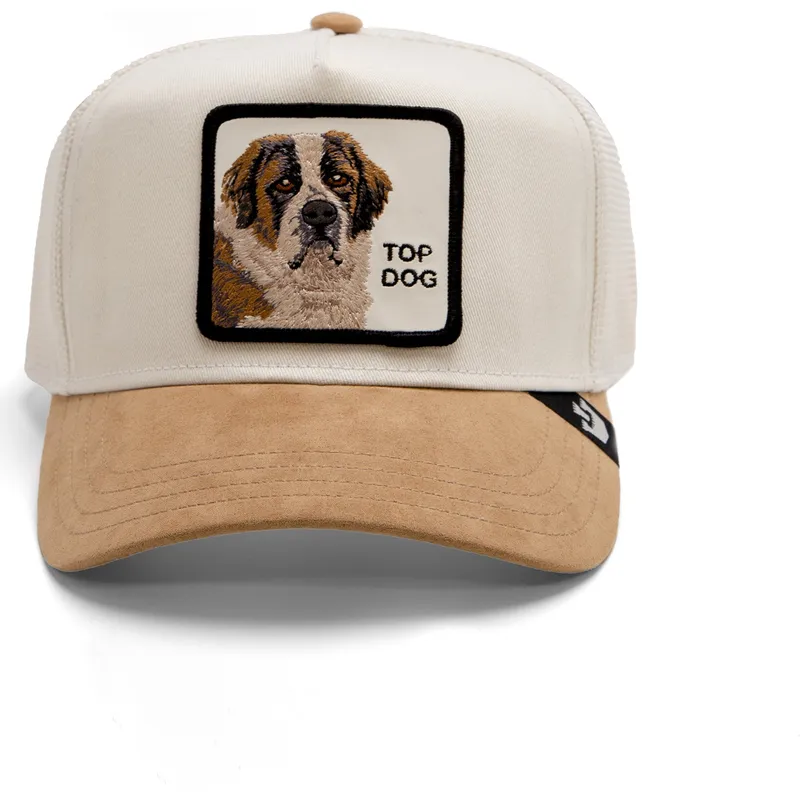 trucker-kasket-beige-hund-sankt-bernhard-top-dog-the-suede-st-bernard-the-farm-fra-goorin-bros