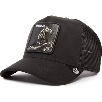 goorin-bros-suede-stallion-blacked-out-the-farm-sort-trucker-kasket-med-hest