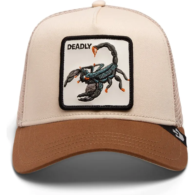trucker-kasket-beige-og-brun-skorpion-deadly-the-deadliest-scorpion-eco-brutalism-the-farm-fra-goorin-bros