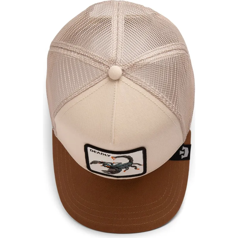 trucker-kasket-beige-og-brun-skorpion-deadly-the-deadliest-scorpion-eco-brutalism-the-farm-fra-goorin-bros