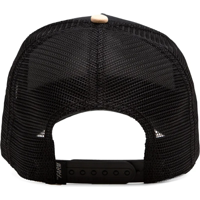 trucker-kasket-sort-og-beige-chihuahua-hund-the-amigo-eco-brutalism-the-farm-fra-goorin-bros