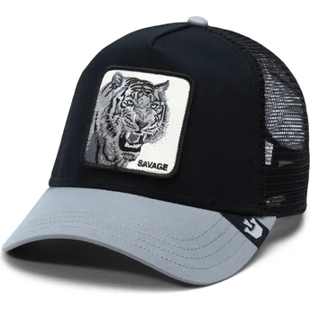 Goorin Bros. The Farm The Savage Tiger Big Cats sort og grå trucker kasket med tiger.