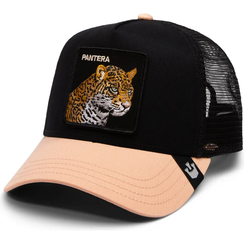 trucker-kasket-sort-og-beige-leopard-the-pantera-big-cats-the-farm-fra-goorin-bros