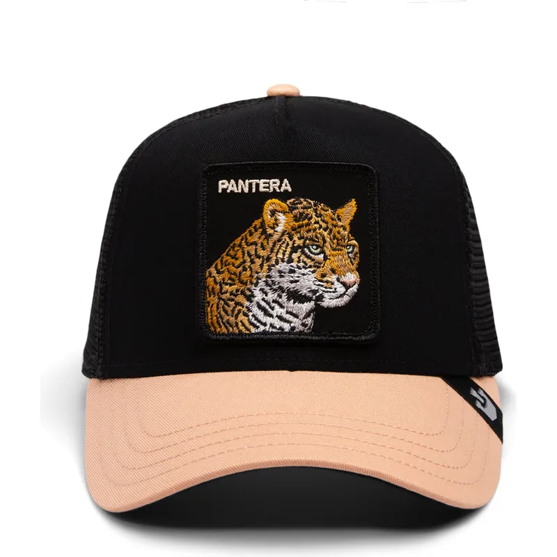 trucker-kasket-sort-og-beige-leopard-the-pantera-big-cats-the-farm-fra-goorin-bros