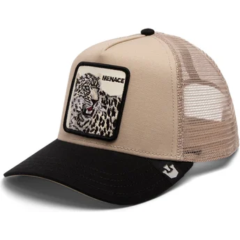 gorra-trucker-beige-og-sort-leopard-menace-the-snow-leopard-big-cats-the-farm-af-goorin-bros