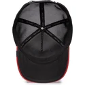 rod-og-sort-trucker-kasket-med-tyr-raging-pamplona-puff-patent-the-farm-fra-goorin-bros