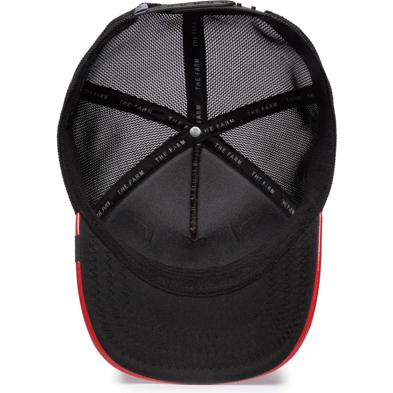 trucker-kasket-rod-og-sort-tyr-raging-pamplona-puff-patent-the-farm-fra-goorin-bros