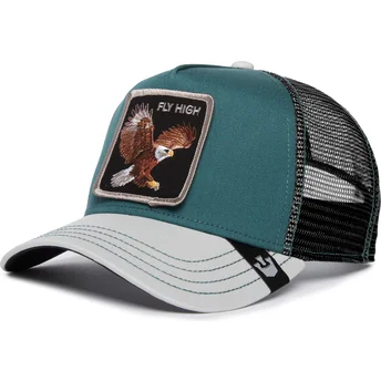 Goorin Bros grøn og hvid trucker kasket med Fly High Eagle Fan The Farm motiv.