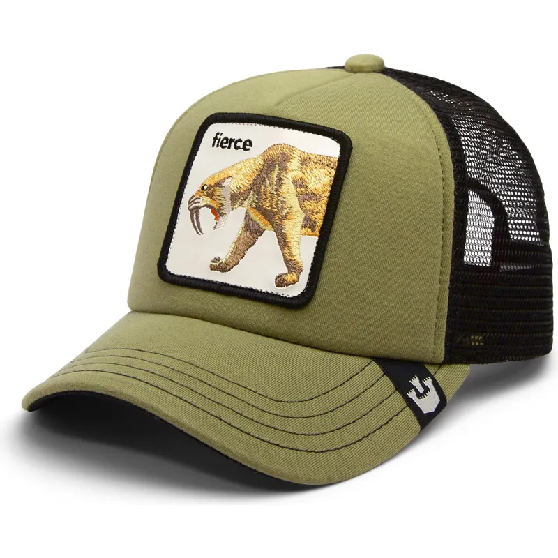 trucker-kasket-gron-og-sort-til-dreng-sabeltand-fierce-cat-teefs-extinct-the-farm-fra-goorin-bros