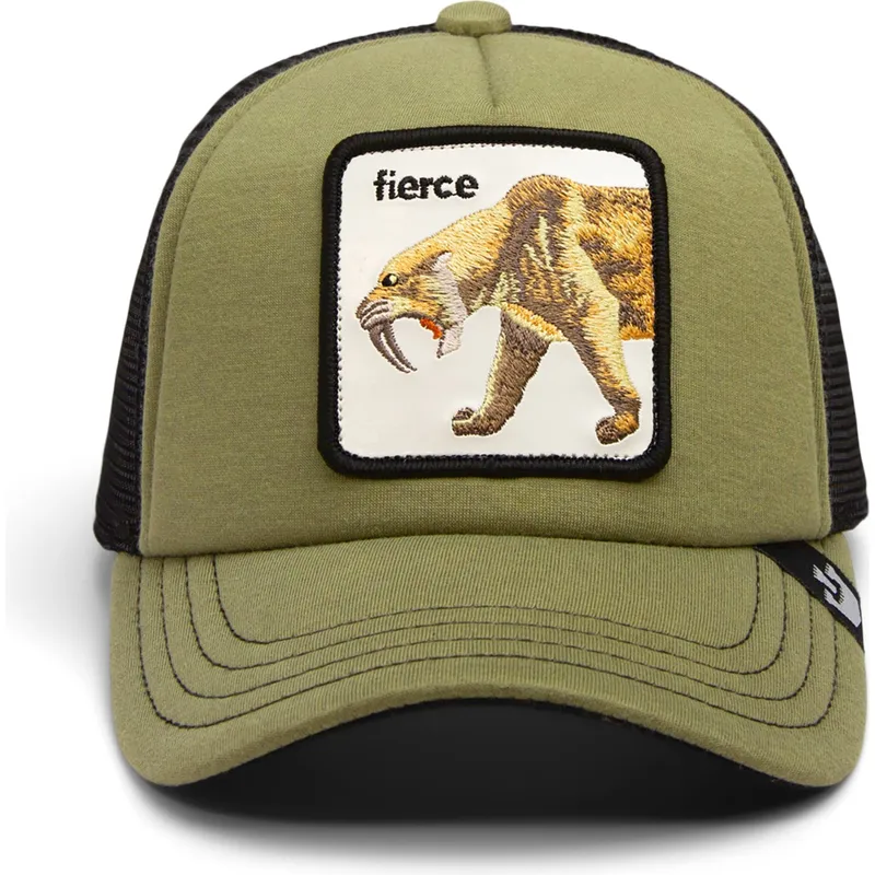 trucker-kasket-gron-og-sort-til-dreng-sabeltand-fierce-cat-teefs-extinct-the-farm-fra-goorin-bros