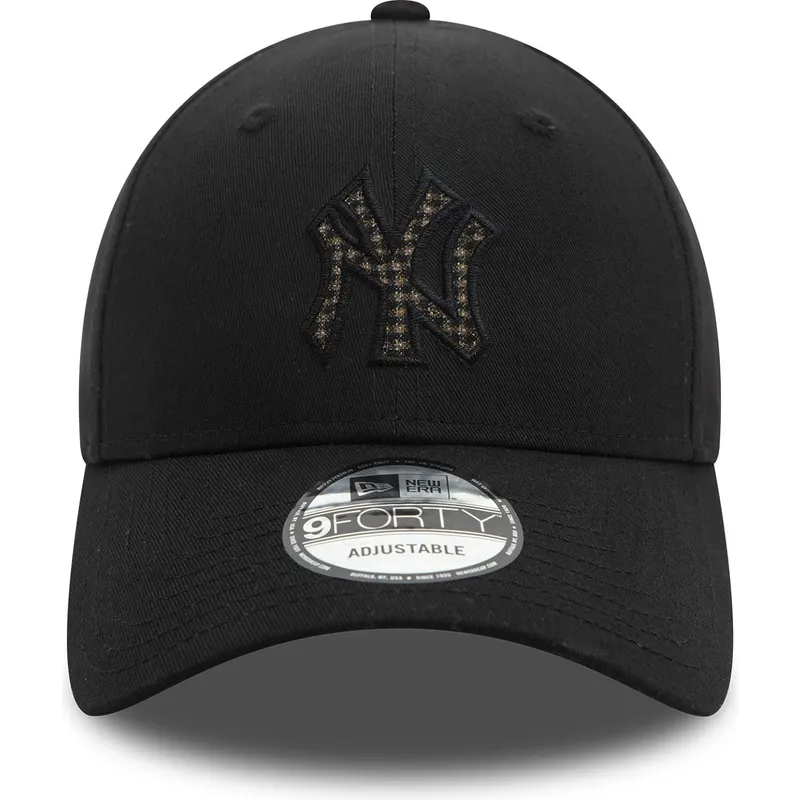 sort-justerbar-kurvet-kasket-9forty-check-infill-fra-new-york-yankees-mlb-fra-new-era