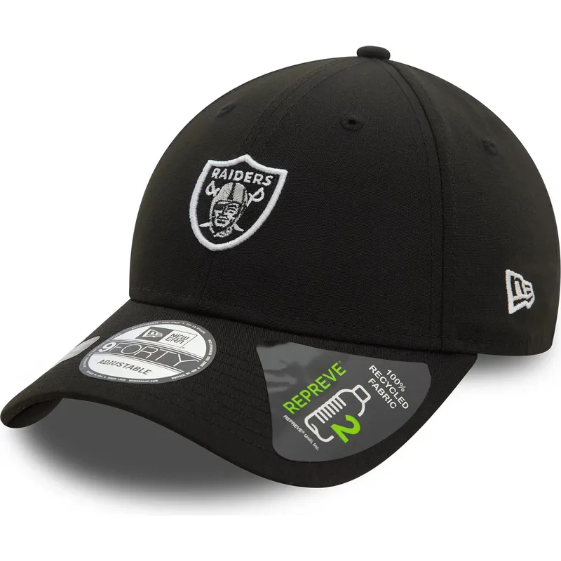 sort-justerbar-curved-kasket-9forty-repreve-mini-logo-fra-las-vegas-raiders-nfl-fra-new-era